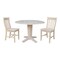 International Concepts 42 in Round Drop Leaf Pedestal Table with 2 Dining Chairs in Unfinished - 3 Piece Set K-42DPT-23B-C61-2 - alternate 1